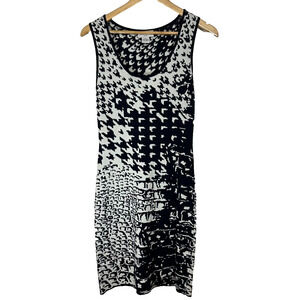 Carmen Marc Valvo Black White Geometric Knit Sheath Dress Size‎ M Artsy Fall GUC